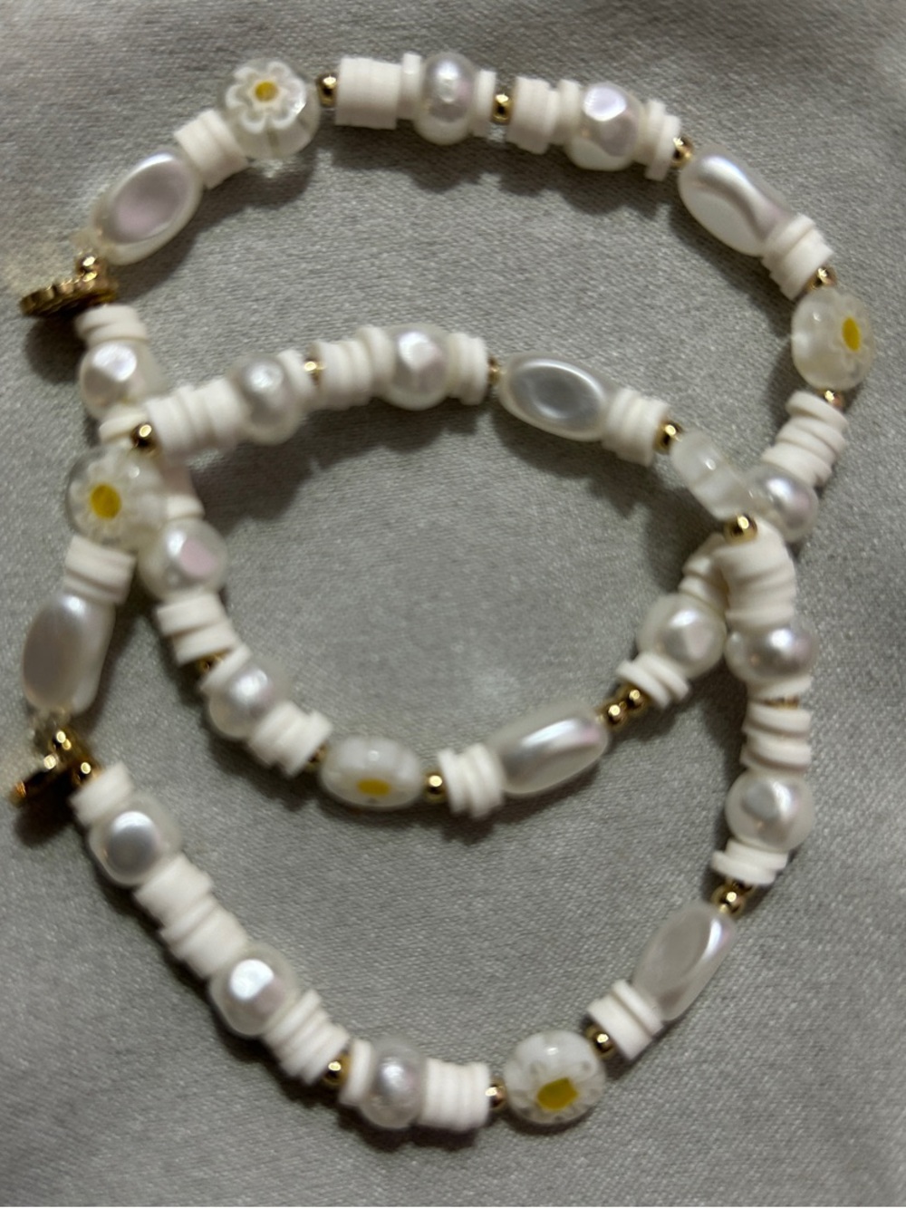 White Beads, Pearls and Painted Venetian Glass Flower Beads Set of Two NWT